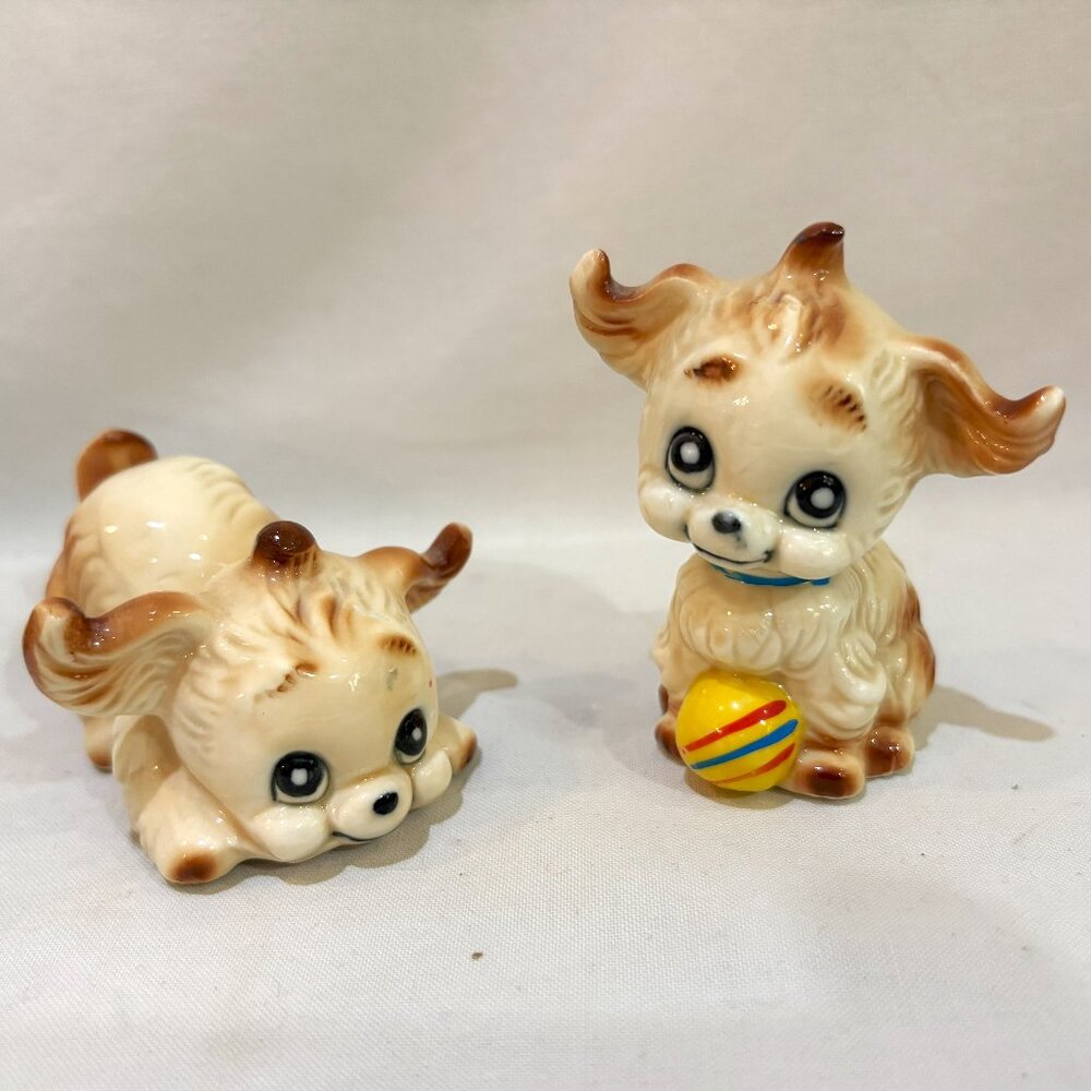 Pair of Vintage Brinns Bone China Playful Pekingese Puppy Dog Figurine Taiwan